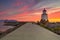 Old lighthouse in Laukvik at sunset,Norway