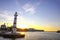 Old lighthouse in Oresund strait, Malmo city harbor, Sweden