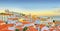 Old Lisbon town panoramic view at sunset. Portugal.