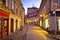 Old Ljubljana cityscape cobbled street evening view