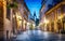 Old Ljubljana cityscape cobbled street evening view. Ljubljana c