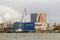 Old loading ship with jib crane near the Klaipeda Sea Port, Lithuania.