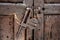 Old locks on an antique wooden door