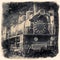 Old locomotive in retro black and white design