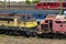 Old locomotives Nohab and a B Units diesel electric, rusting away in a side line.