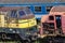 Old locomotives Nohab and a B Units diesel electric, rusting away in a side line.