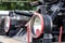 Old locomotives in a railway station