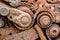 Old machinery details closeup. rusty gear wheels.