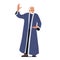Old Magician Wizard Character Making Spell. Merlin or Dumbledore Personage With White Beard Wear Long Blue Robe