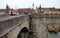 Old Main Bridge, Alte Mainbruecke, old town skyline in the background, Wurzburg, Germany