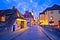 Old Main Bridge over the Main river and scenic towers in the Old Town of Wurzburg dawn view