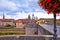 Old Main Bridge over the Main river and scenic towers in the Old Town of Wurzburg view