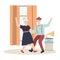 Old male and female dancing on street, senior romantic night concept and vector illustration on white background.
