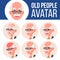 Old Man Avatar Set Vector. Face Emotions. Senior Person Portrait. Elderly People. Aged. Emotions, Emotional. Casual