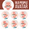 Old Man Avatar Set Vector. Face Emotions. Senior Person Portrait. Elderly People. Aged. Friendly. Positive Person