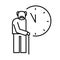 Old man with cane and clocks icon for retirement time