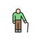 Old man with a cane, grandfather, pensioner flat color line icon.