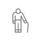 Old man with a cane, grandfather, pensioner line icon.