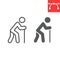 Old man with cane line and glyph icon, disability and pensioner, old man with walking stick sign vector graphics