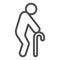 Old man with cane line icon, elderly people concept, walking elderly man sign on white background, man with walking cane