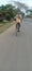 A old man carry luggage  and free riding by bicycle in madhubani bihar India