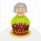 Old man celebrating birthday. Senior man with chocolate cake and candle sitting alone over white. Portrait of grandfather with
