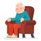 Old Man Character Sit Sleep Armchair Adult Icon Cartoon Design Vector Illustration