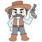 Old man cowboy with thick mustache carrying a gun, doodle icon image kawaii