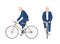 Old man dressed in sport clothing riding bike. Flat male cartoon character on bicycle. Pedaling elderly cyclist or