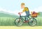 Old man drive by bike.Vector gardener