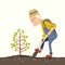Old man gardener plant a tree