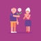 Old man gives flower to an old lady. Flat people