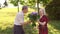 Old man gives flowers to his beloved wife in Park.