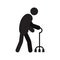 Old man going with quad cane silhouette icon