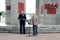 Old man grandfather veteran of World War II monument on the day of victory Moscow, Russia, 05.09.2018.