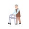 Old man with grey mustache use walker to move