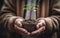 A Old Man Hands Connected Holding Some Soil with a Young Seedling Growing From The Soil Background Selective Focus