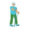 Old man Hiking against the background of the mountain Nordic Walking pensioner Flat vector illustration