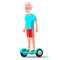 Old Man On Hoverboard Vector. Riding On Gyro Scooter. Outdoor Activity. Two-Wheel Electric Self-Balancing Scooter