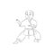 Old man Karate master in fighting stance.Healthy lifestyle.Vector illustration of a linear design