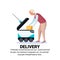 Old man loading box robot self drive fast delivery goods in city car robotic carry concept isolated copy space flat