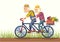 Old man and old woman drive by bike.Vector couple gardeners