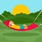 Old man rest hammock concept background, flat style