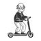 Old man rides on Kick scooter sketch vector