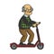 Old man rides on Kick scooter sketch vector