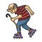 Old man rides on roller Skates sketch vector