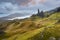 The Old Man of Storr drone view on Scotlandâ€™s Isle of Skye, Scotland