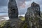 The Old Man of Storr drone view on Scotlandâ€™s Isle of Skye, Scotland