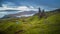 Old man of Storr, Scottish highlands in a cloudy morning, Scotland, UK