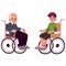 Old man and teenaged boy sitting in wheelchairs